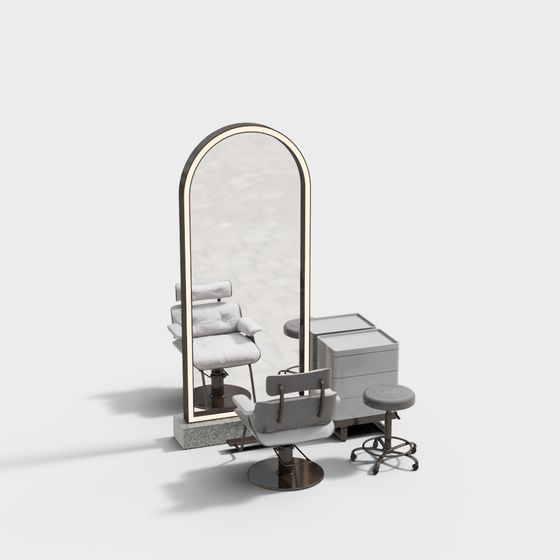Black Modern Beauty Salon Chair Cabinet Set 3D Model for Stylish Salons