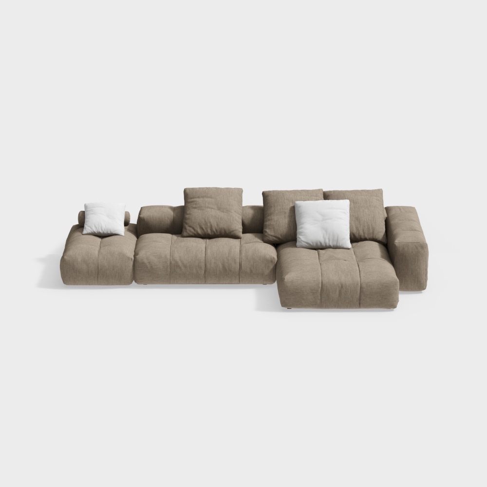 Urban Comfort Low-Poly Sofa 3D Model – Light Brown Fabric