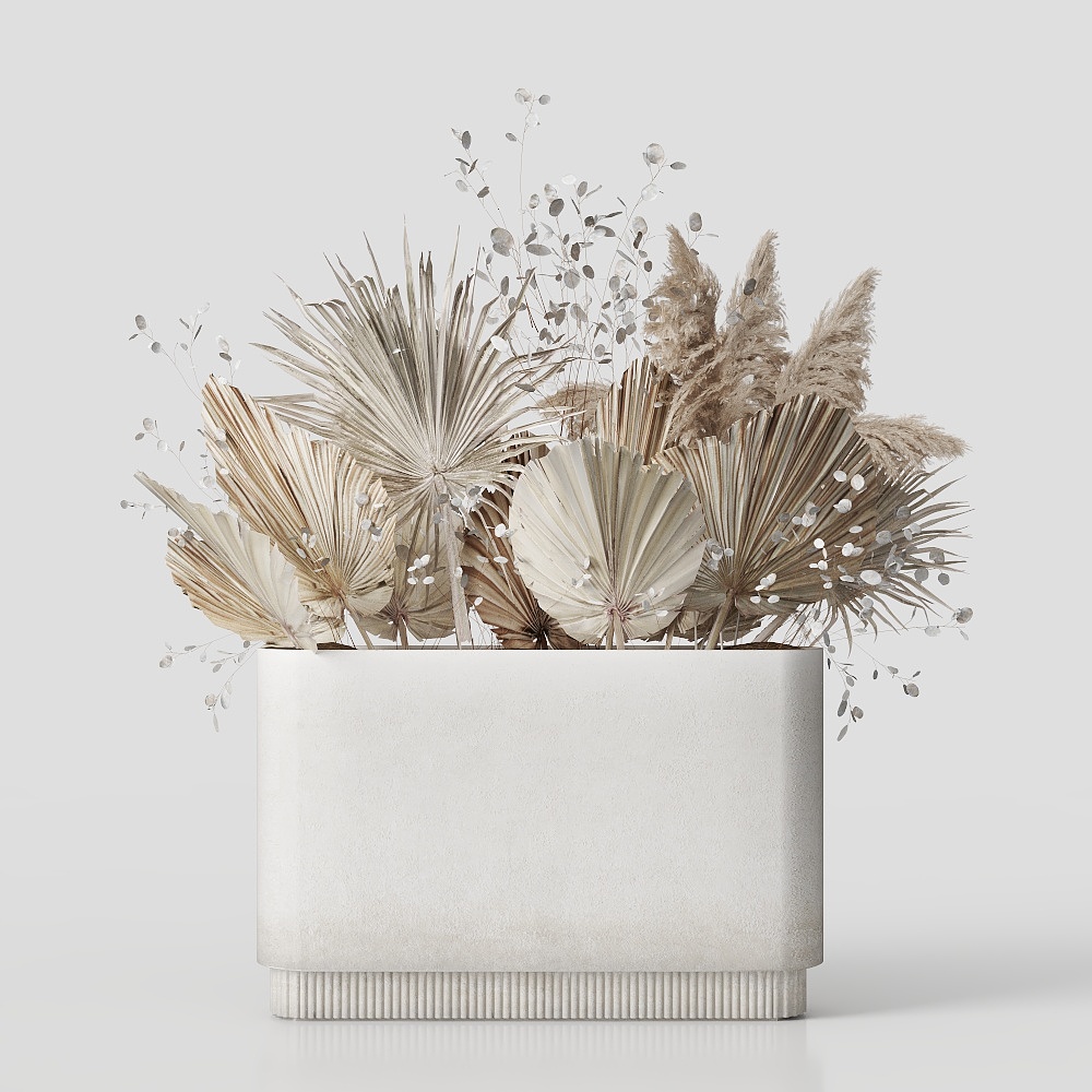 Dry Flower Art Potted Plant 3D Model – Low-Poly Design