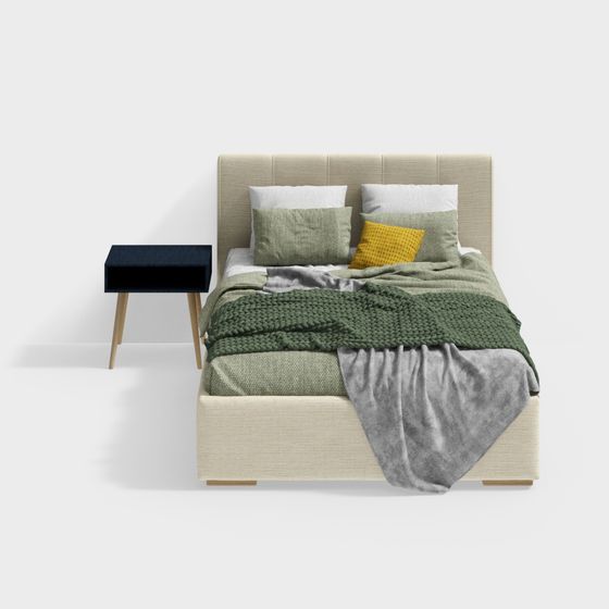 Stylish Low-Poly Bed 3D model for Cozy Spaces
