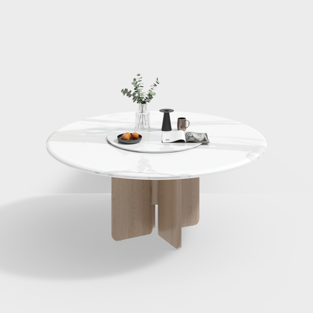 Polygonal Round Table 3D Model – Marble & Wood