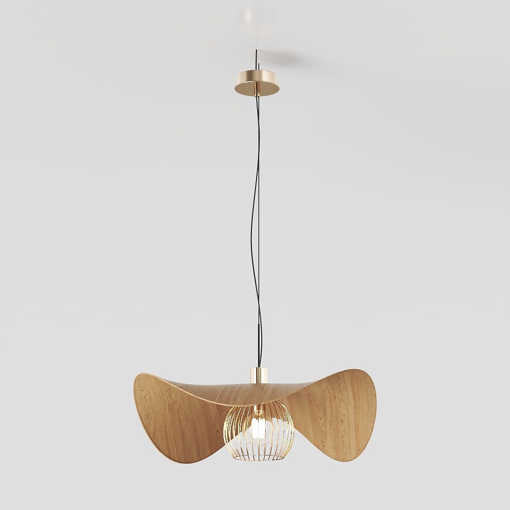 Unique Pendant Light 3D Model – Wood and Gold Design