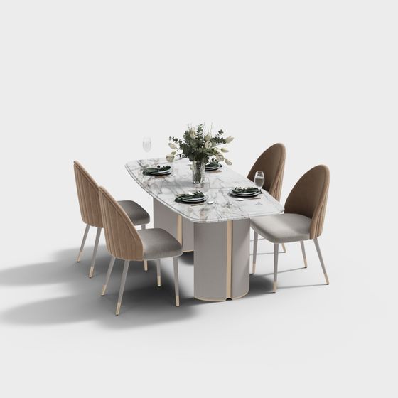 Marble Dining Table and Suede Chair 3D model