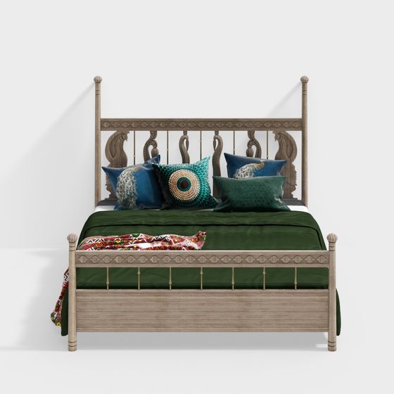 Vintage Boho Bed 3D model for Creative Spaces