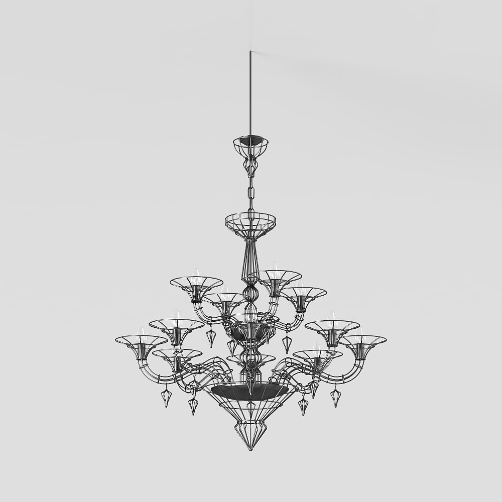 Art Nouveau Chandelier 3D Model – Black Metal & Glass