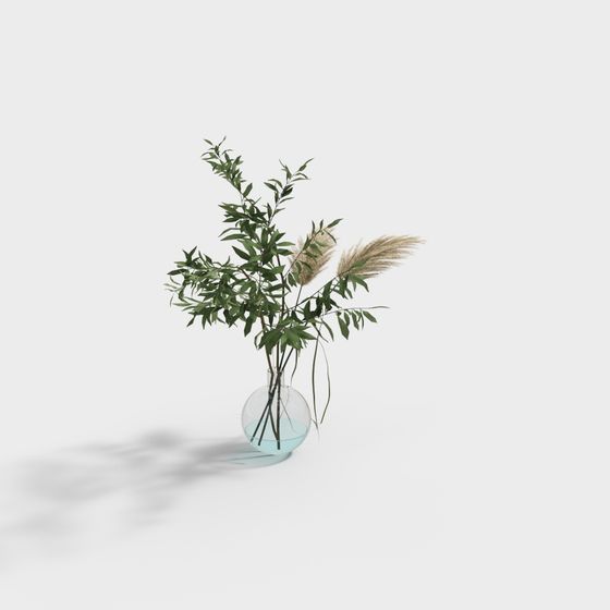 Glass Vase with Natural Floral Arrangement 3D model