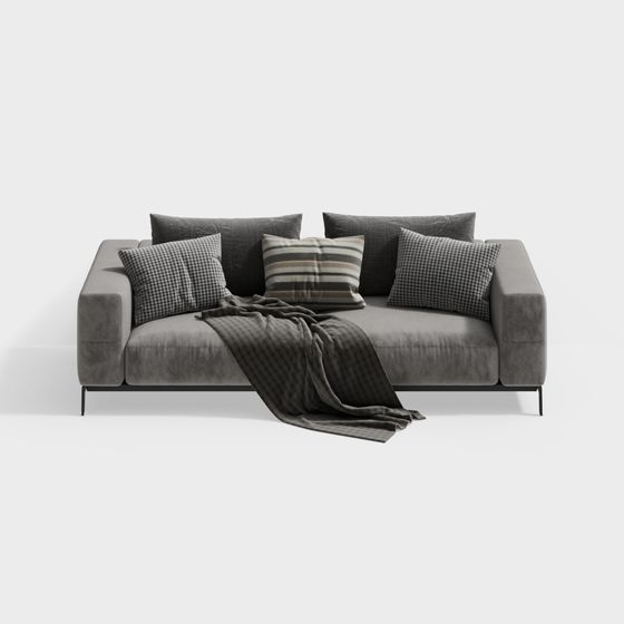 Elegant Gray Fabric Sofa 3D Model