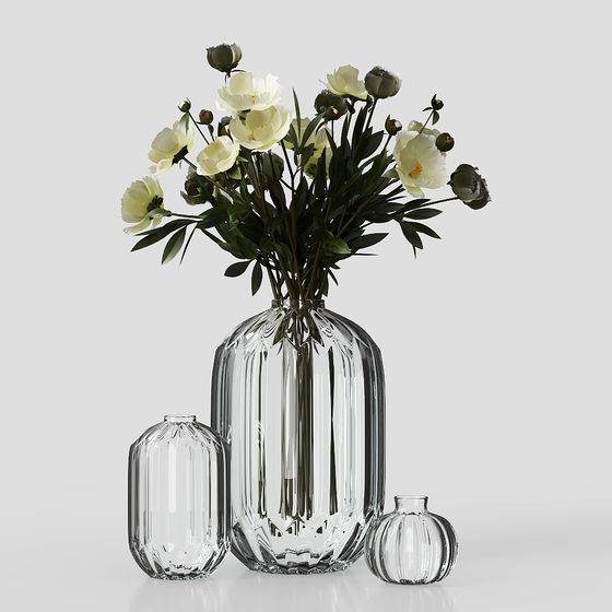 Elegant Glass Vase and Flowers 3D model
