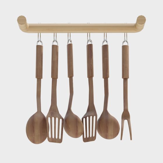 Warm Wooden Utensil Rack 3D model