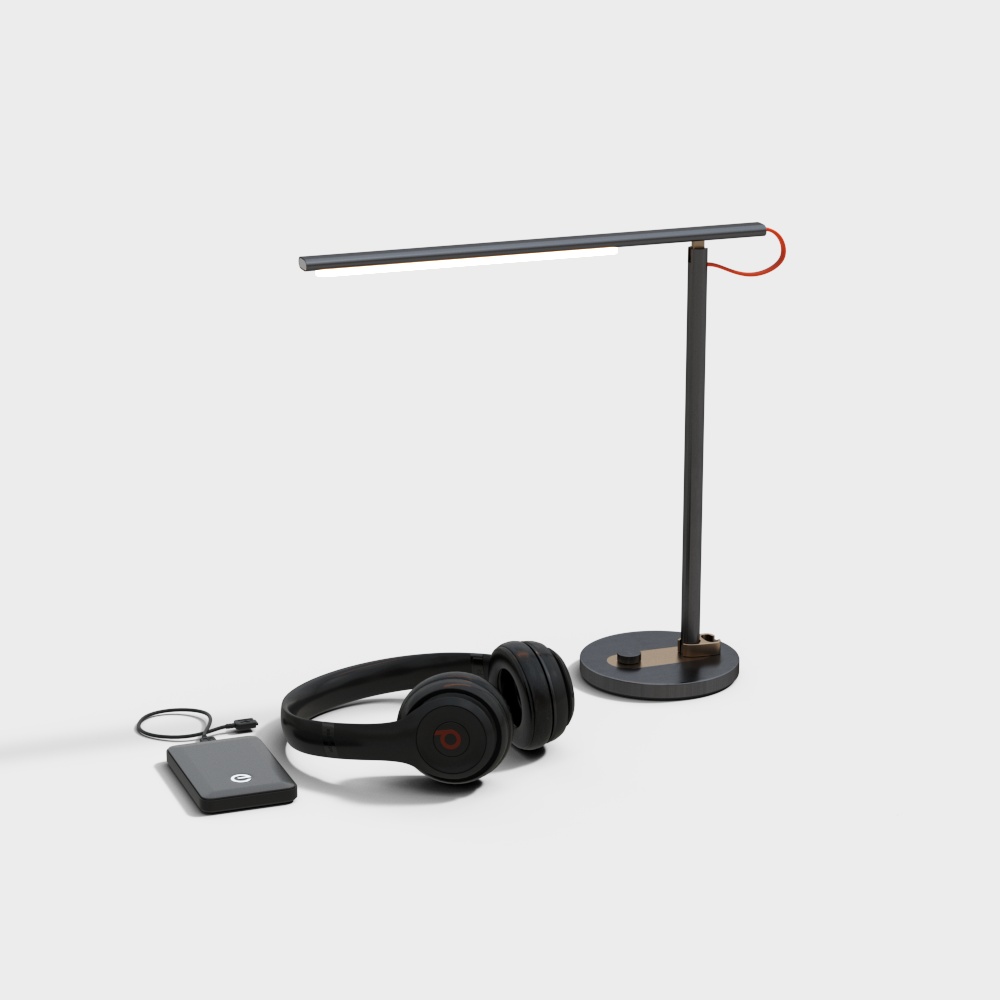 テーブルランプ、ヘッドフォン