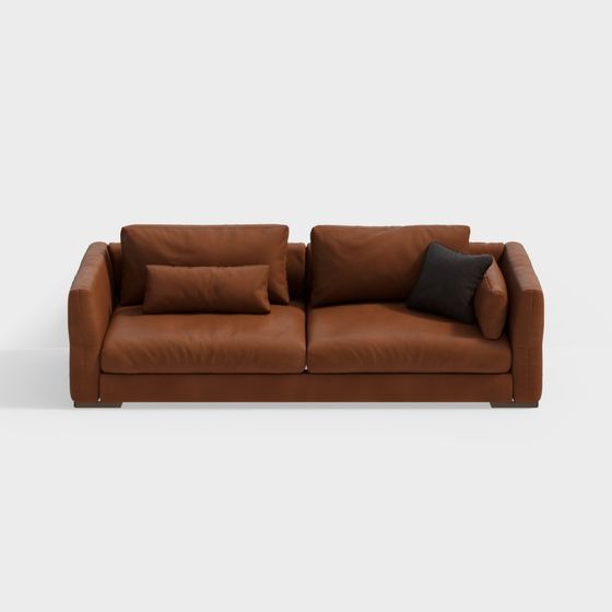 Elegant Brown Leather Sofa 3D model