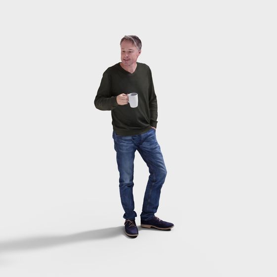 Casual Man 3D Model with Coffee