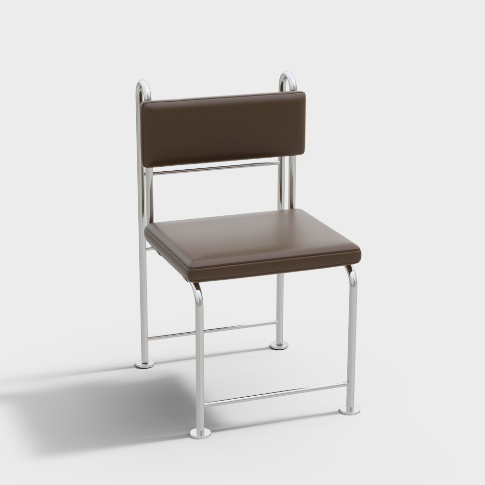 Elegant Low-Poly Metal Frame Chair – Brown Leather Seat