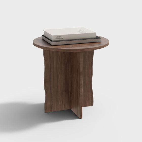 Rustic Round Wood Side Table 3D model