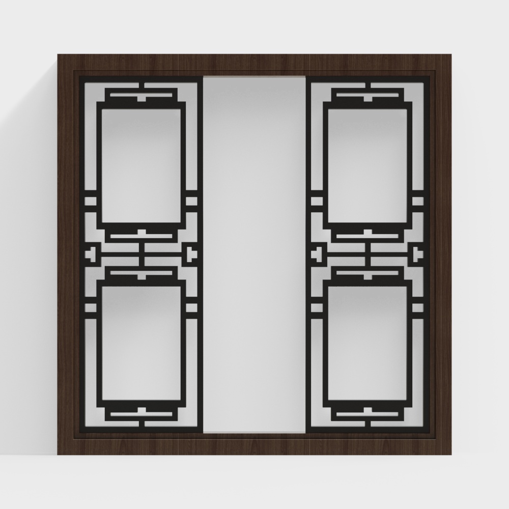 Art Deco Double Door 3D Model – Vintage Wood & Metal
