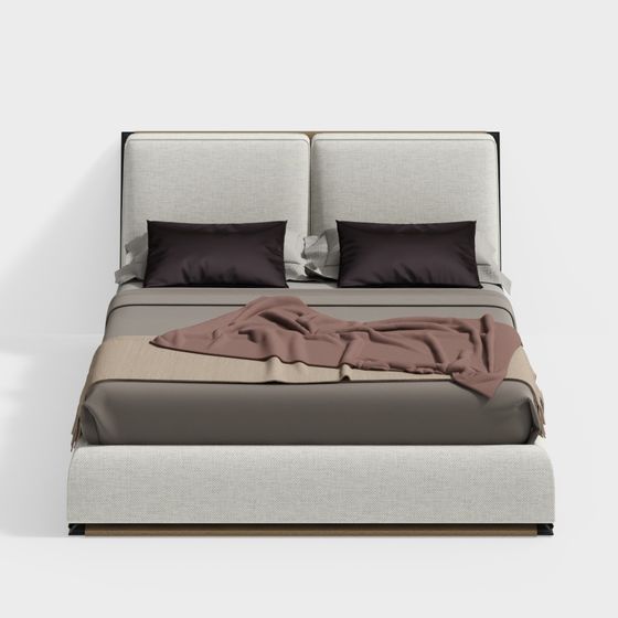 Elegant Minimalist Bed 3D Model for Modern Interiors
