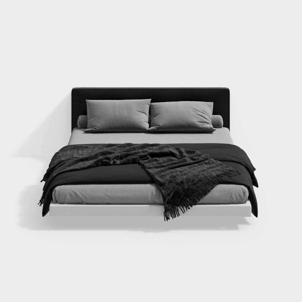 Modern Black Leather Double Bed 3D Model ID_1150723093 (2)