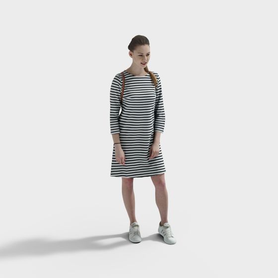 Stylish Black and White Striped Dress 3D model