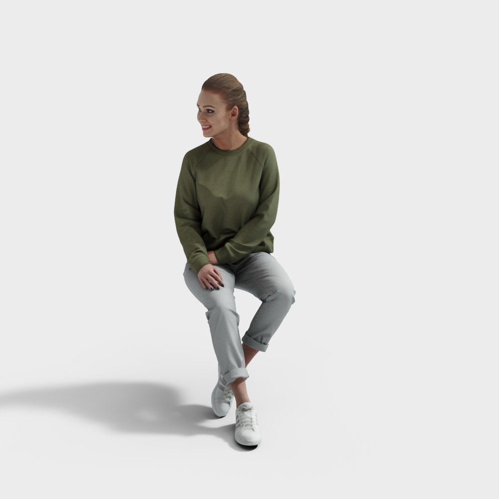 Stylish Low-Poly Female 3D Model in Olive Green Hoodie