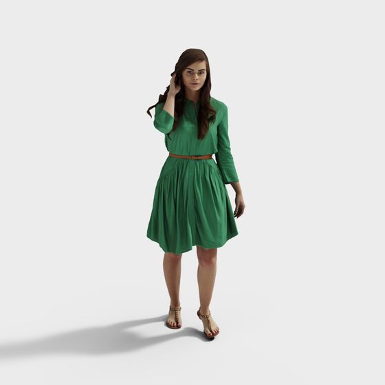 Summer Green Dress Girl 3D Model for Creative Projects