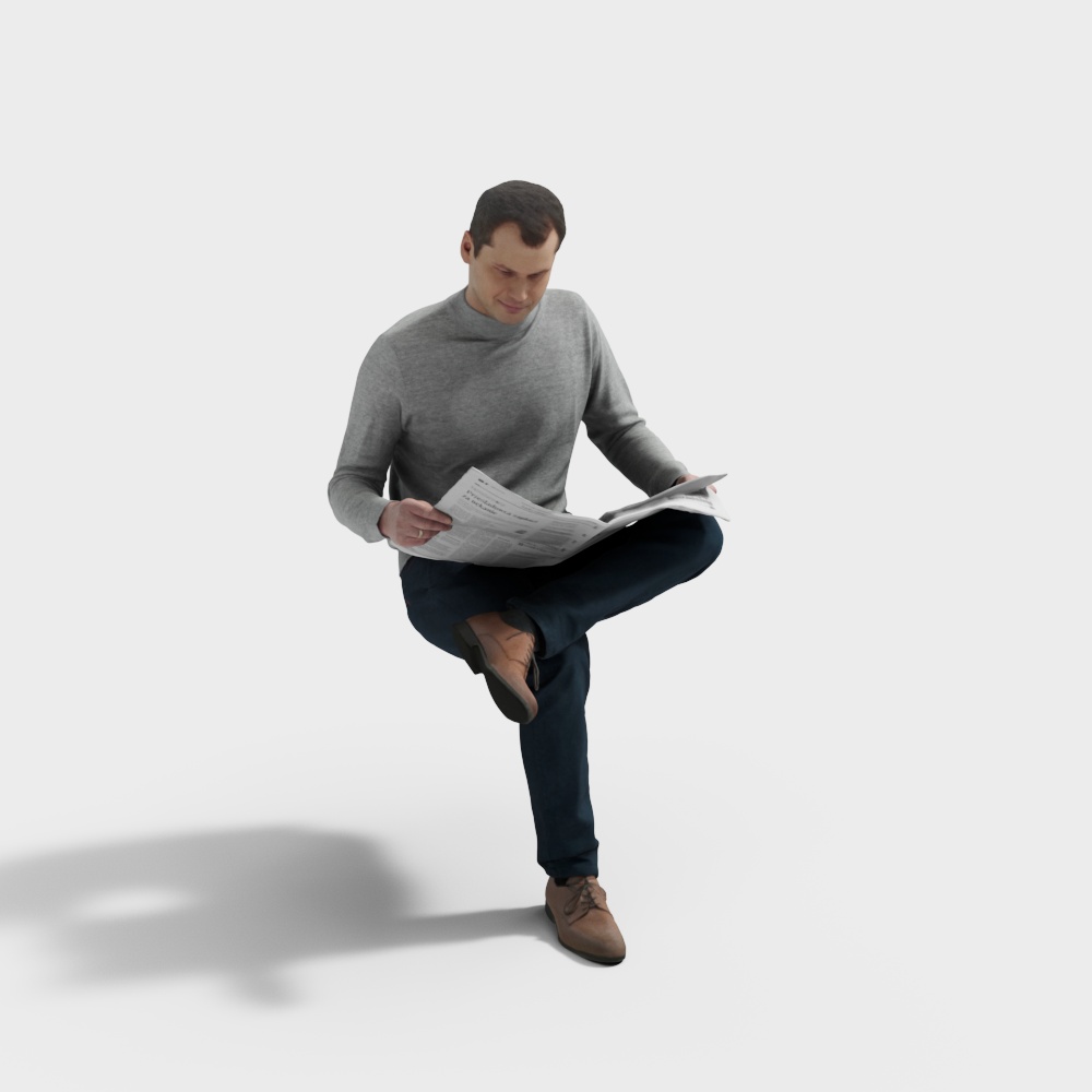Relaxed Man Reading Newspaper 3D model