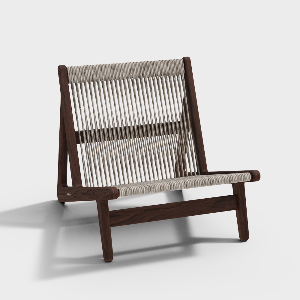 Cozy Weave Chair 3D Model – Rustic Wood & Rope