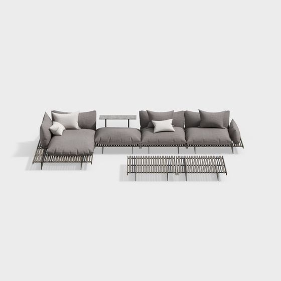 Elegant Low-Polygon Sofa Set 3D model