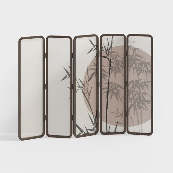 Elegant 5-Panel Folding Screen 3D Model