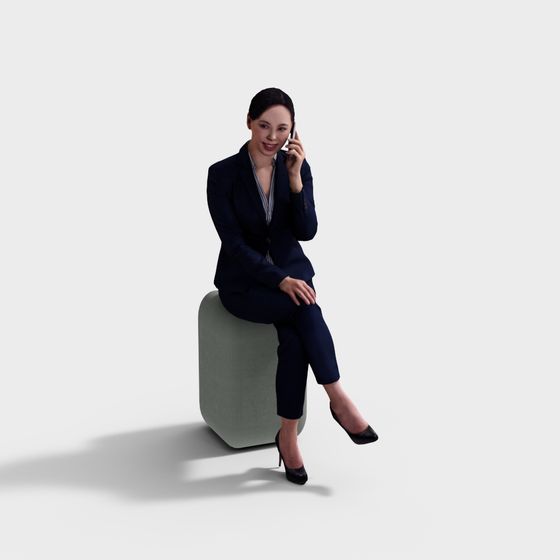 Elegant Urban Female 3D Model in Blue Suit