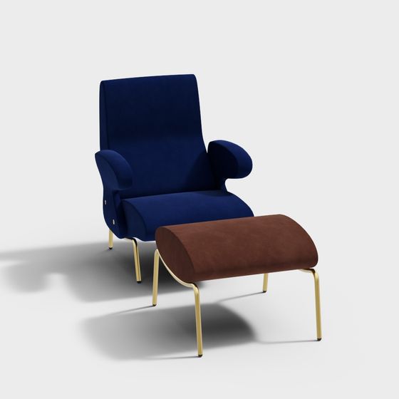 Stylish 3D Model of Sofa and Ottoman Combination