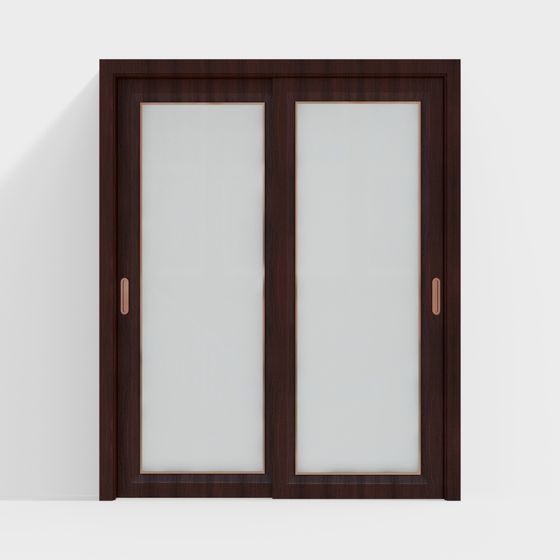 Chinese Sliding Window 3D Model in Brown