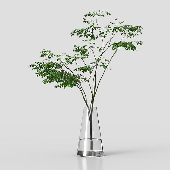 Vibrant 3D Plant Model in Glass Vase