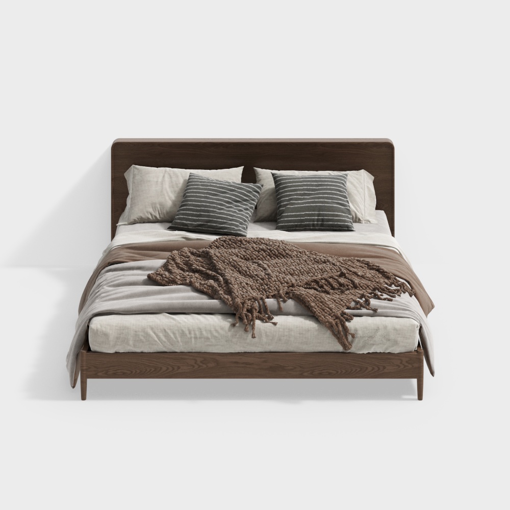 Elegant Low-Poly 3D Bed Model – Wooden Frame Design