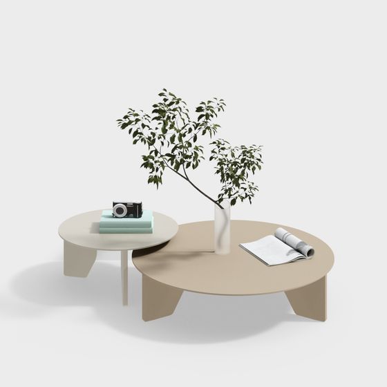 Low-Poly Round Table and Greenery 3D model