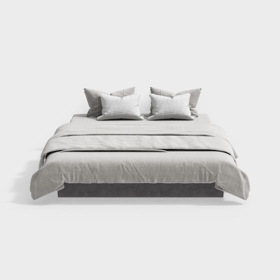 Double Bed 3D Model for Guest Room in Modern Green