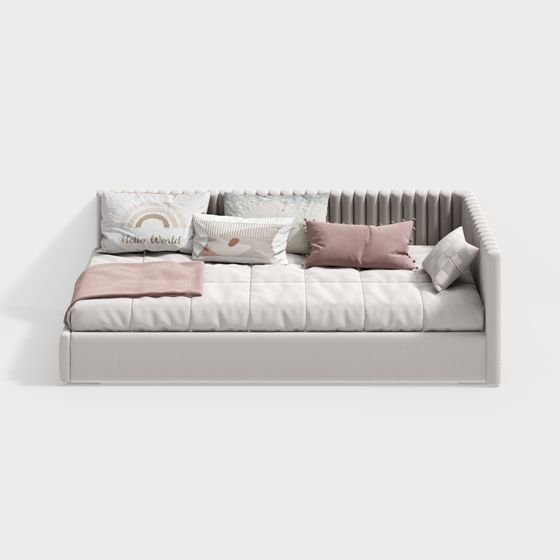 Nordic Single Bed 3D Model in Beige