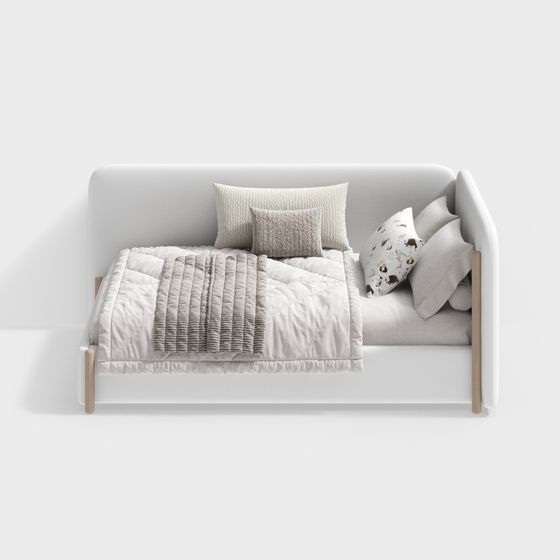White Cream Wind Single Bed 3D Model for Cozy Bedrooms