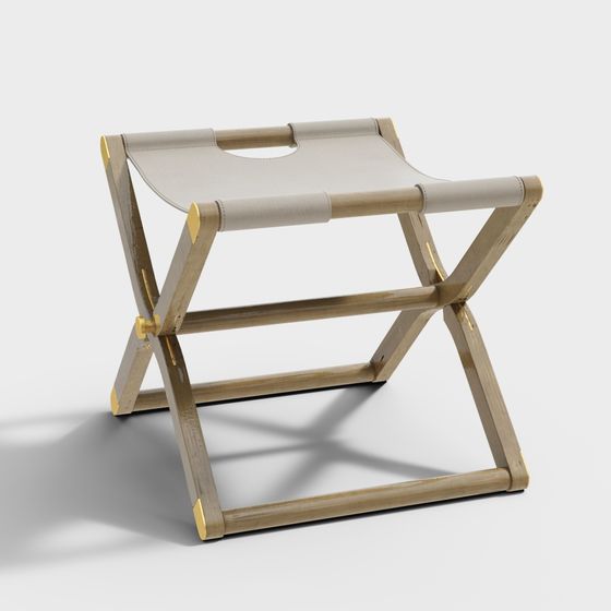 Folding Wooden Stool 3D model
