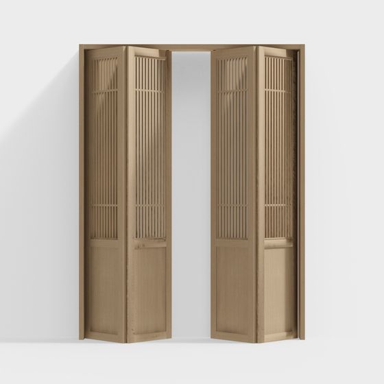 Japanese-Style Folding Door 3D Model in Natural Wood
