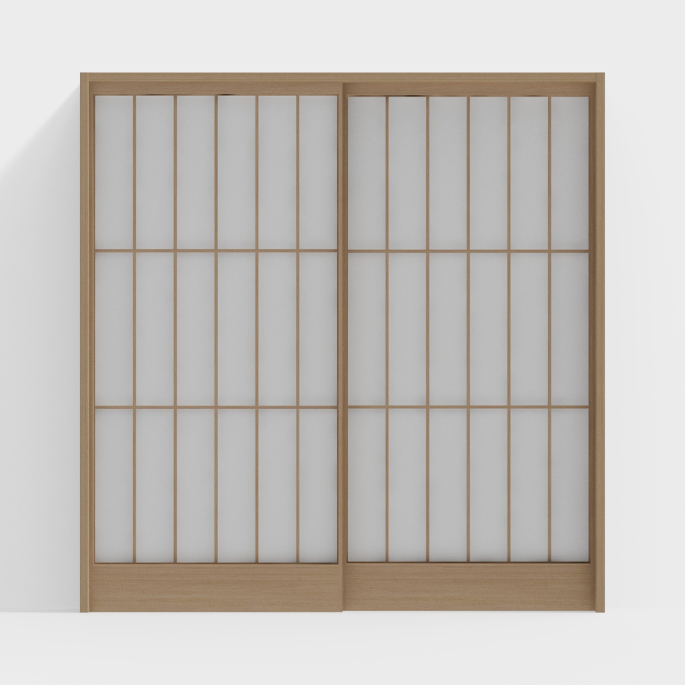 Elegant Sliding Door 3D Model – Low-Polygon Wood & Glass