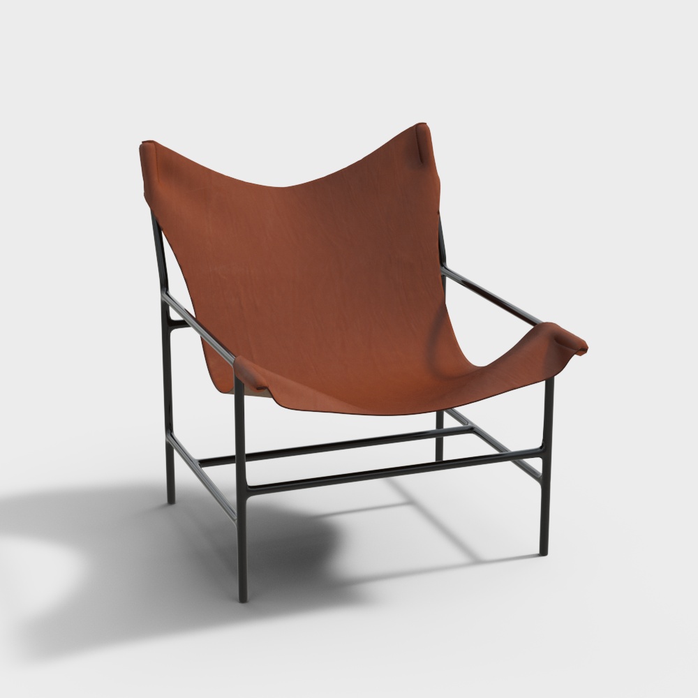 Stylish Low-Poly Chair 3D Model – Black Metal & Brown Leather