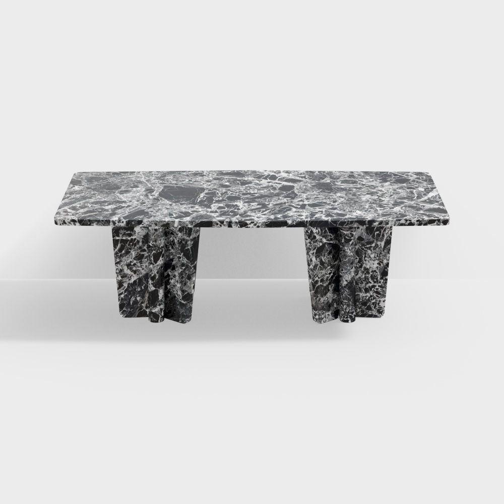 Marble Bench 3D Model – Minimalist Black Marble