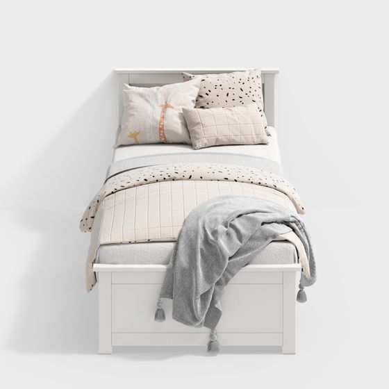 Cream Wind Single Bed 3D Model in Modern Style