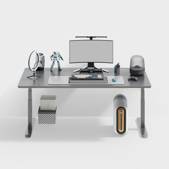 Modern Computer Desk 3D Model in Gray