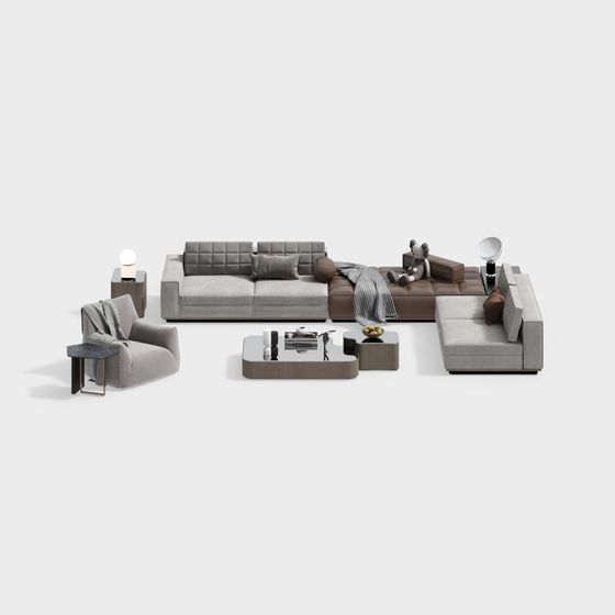 Stylish Low-Poly Sofa Set 3D model for Modern Interiors