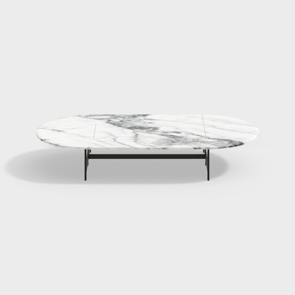 Marble Oval Coffee Table 3D Model – Modern Metal Frame