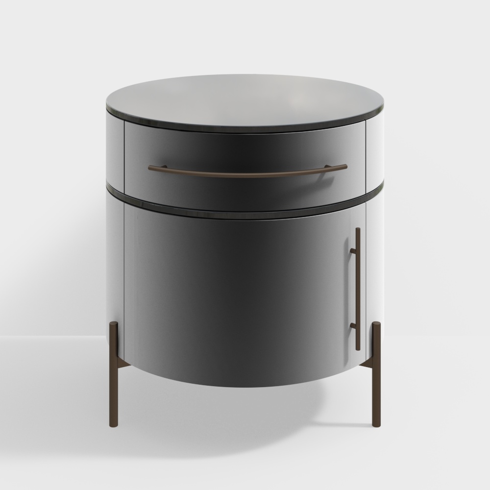Rounded Nightstand 3D Model – Minimalist Gray Design