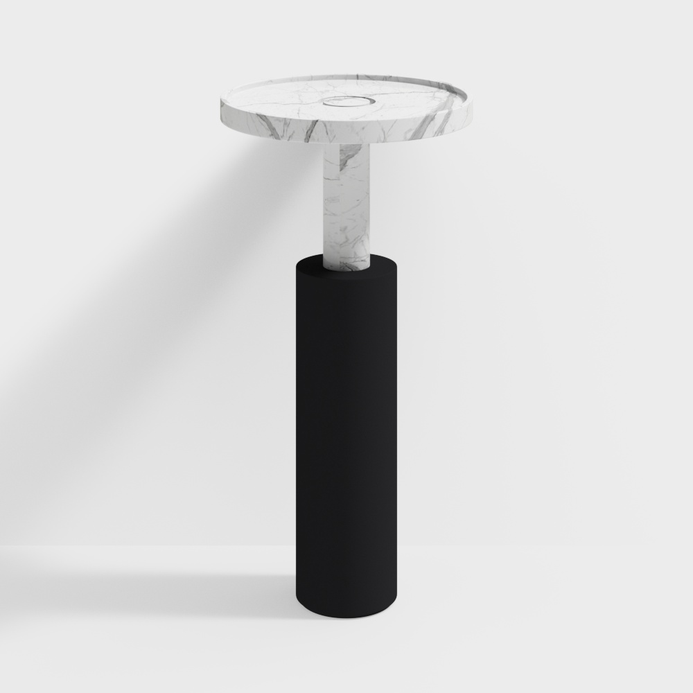 Minimalist Marble Side Table 3D Model – Gray-White Marble