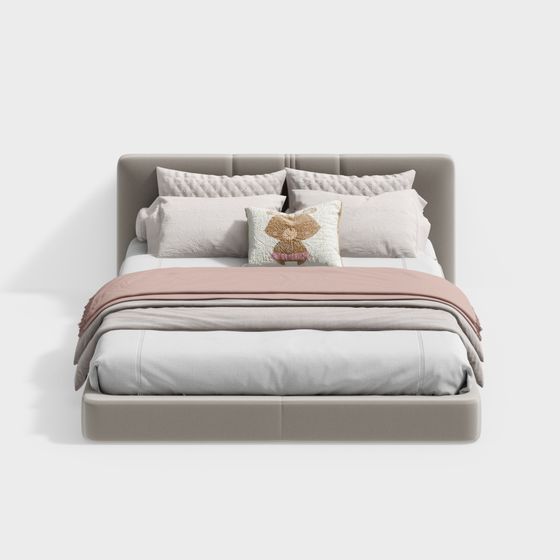 Stylish Minimalist Bed 3D model for Modern Interiors
