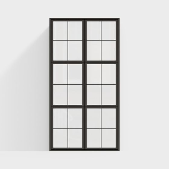 Modern Minimalist Floor-to-Ceiling Window 3D Model in Black